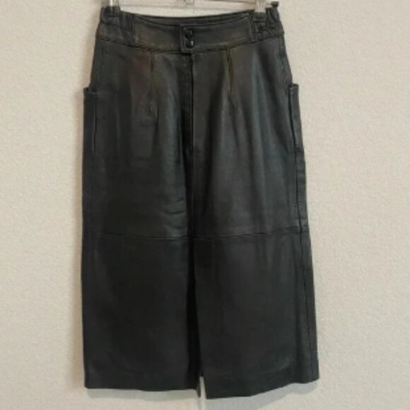 Vintage Enrique Hidalgo Pedrola Leather Maxi Skirt Black Small - Picture 1 of 6